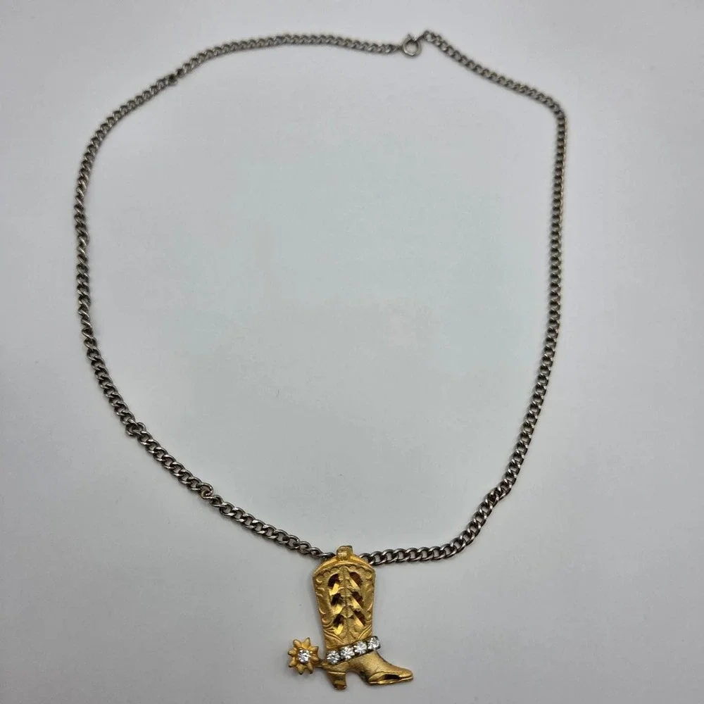 Unbranded Cowboy Boot Necklace Women OS Gold Silver Good Rhinestone Western Spur